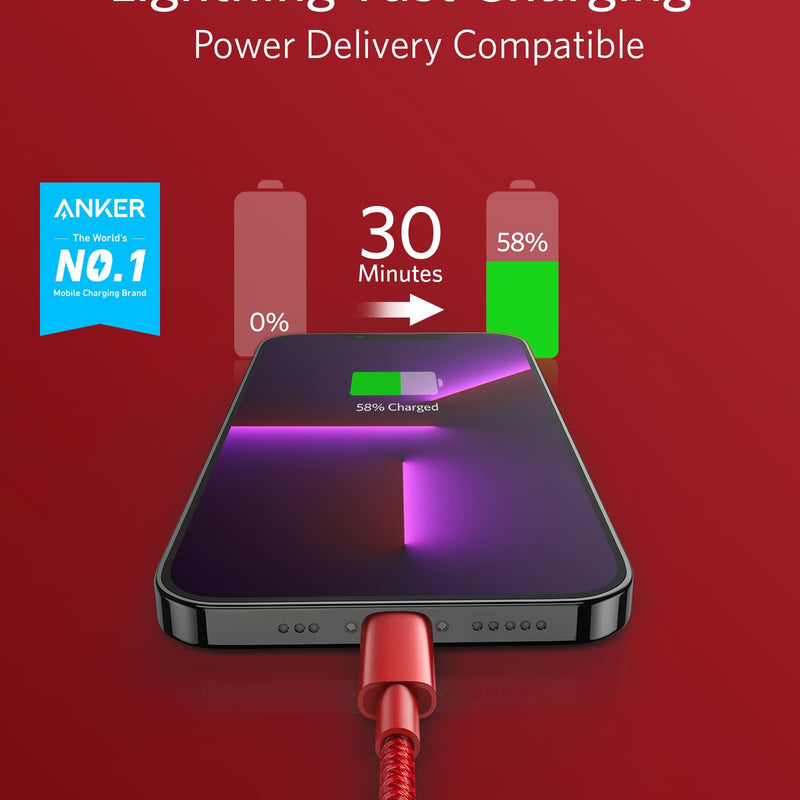 Anker 331 USB-C to Lightning charging cable in black, 1ft length, designed for fast device charging and data transfer.