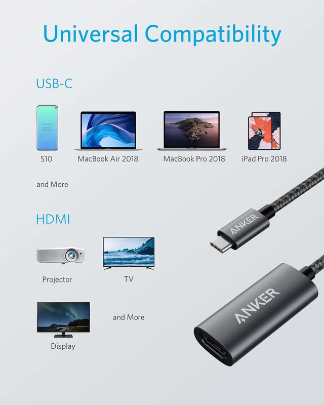 Anker 310 USB-C Adapter for charging with 4K HDMI output, black compact design for quick device connectivity.
