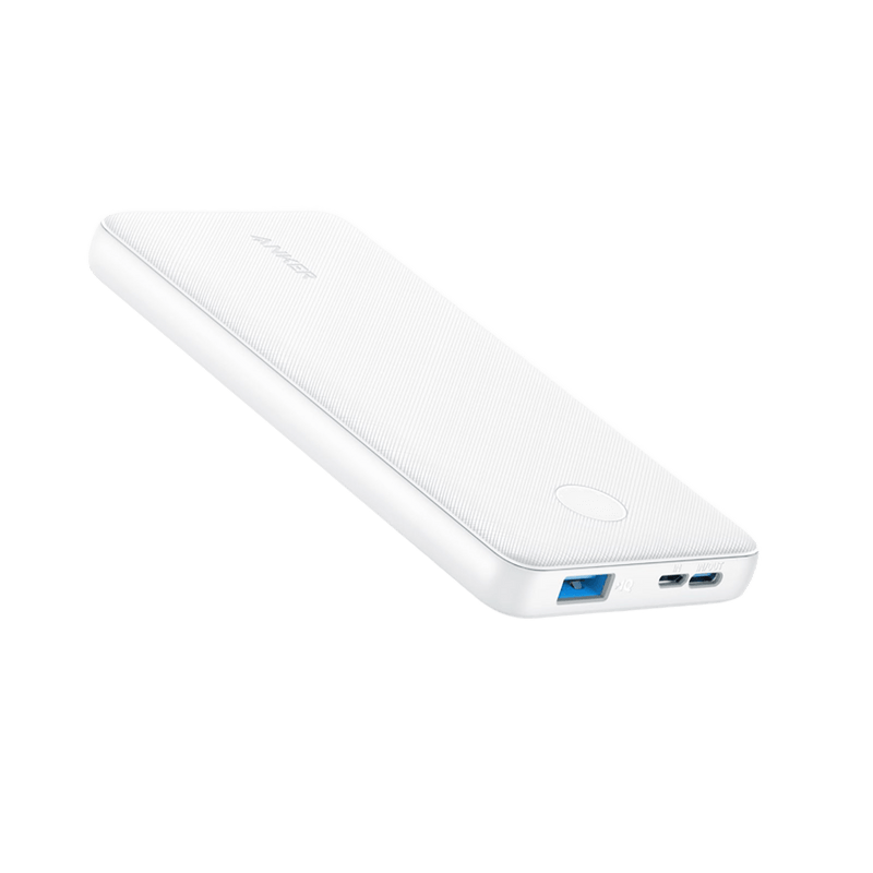 Black Anker PowerCore 10K portable power bank for charging devices, compact and lightweight for convenient mobile charging.