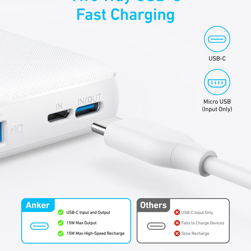Anker PowerCore 10K 313 portable power bank in black for charging devices on the go.