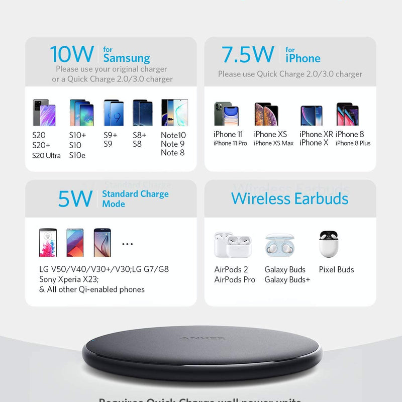 Anker 313 wireless charging pad in black for efficient, cable-free phone charging.