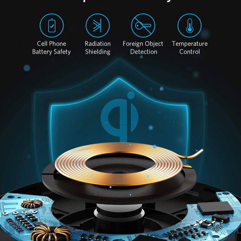 Anker 313 wireless charging pad in black for fast, cable-free charging of compatible smartphones and devices.