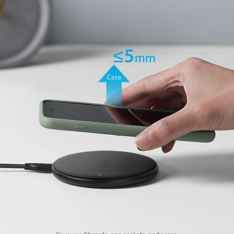 Anker 313 wireless charging pad in black for convenient, cable-free charging of compatible smartphones and devices.