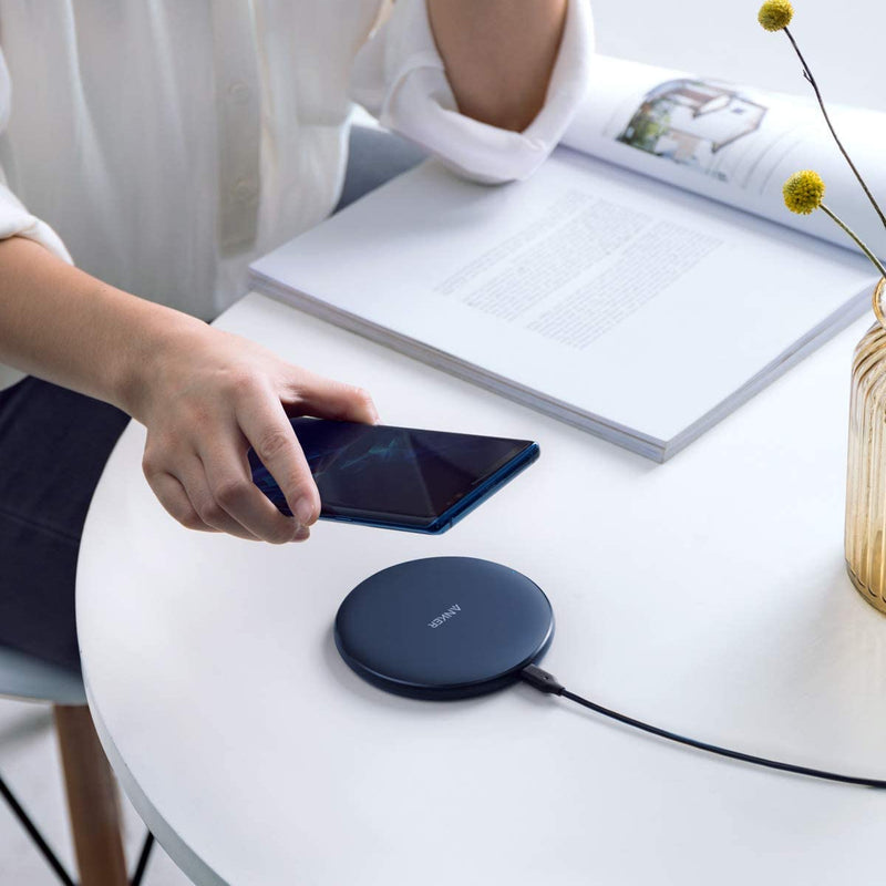 Anker 313 wireless charging pad in black, designed for fast and convenient wireless charging of compatible smartphones.