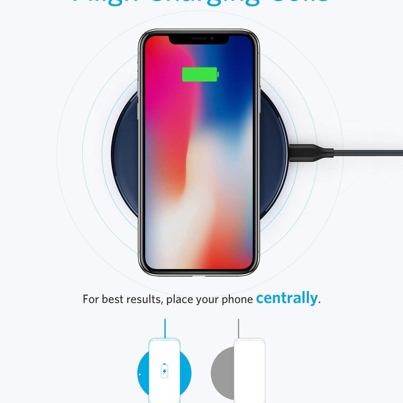 Anker 313 wireless charging pad in black for charging smartphones and compatible devices efficiently.