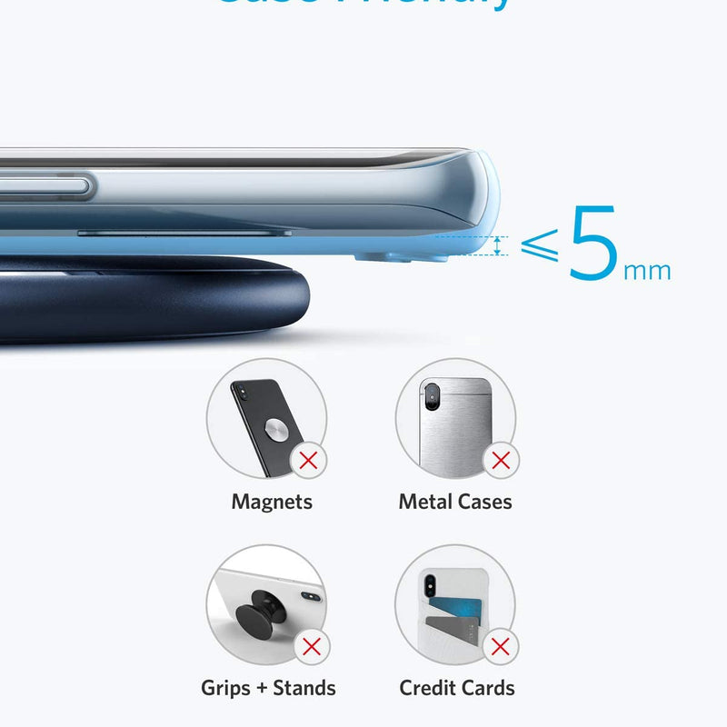 Anker 313 wireless charging pad in black for fast, cable-free charging of compatible smartphones and devices.