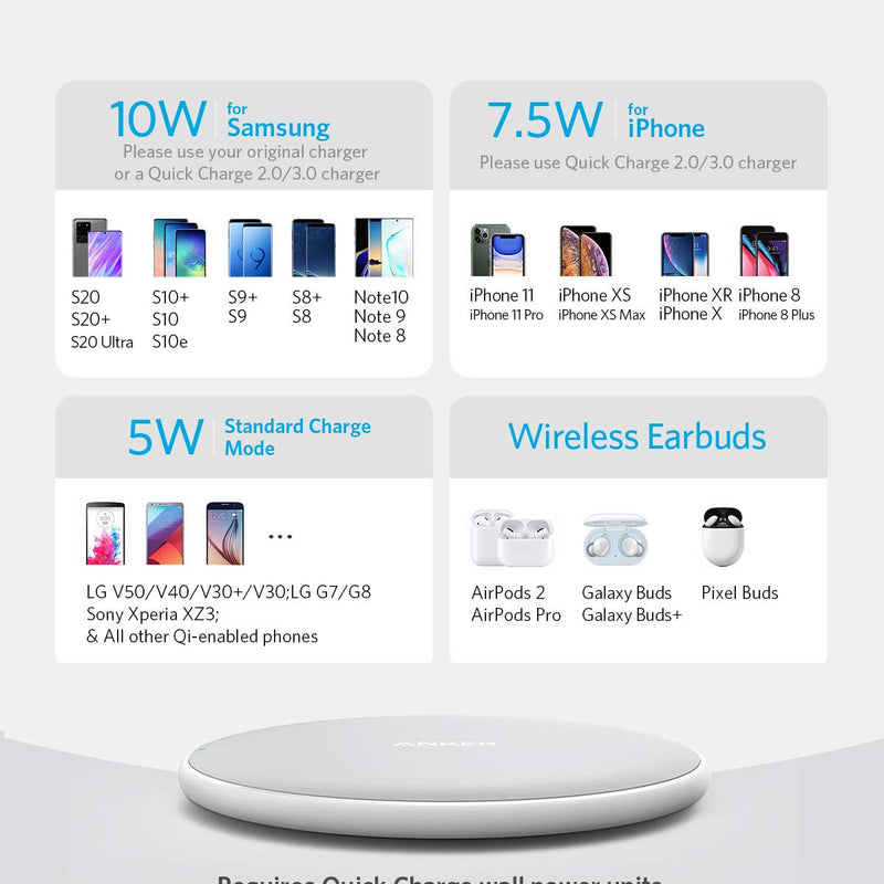 Black Anker 313 wireless charging pad for charging devices, compact and sleek design for easy use and efficient wireless power.