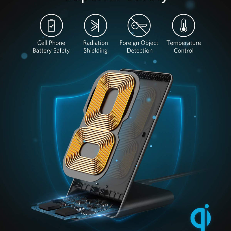 Black Anker 313 wireless charging stand for convenient, cable-free charging of smartphones and compatible devices.