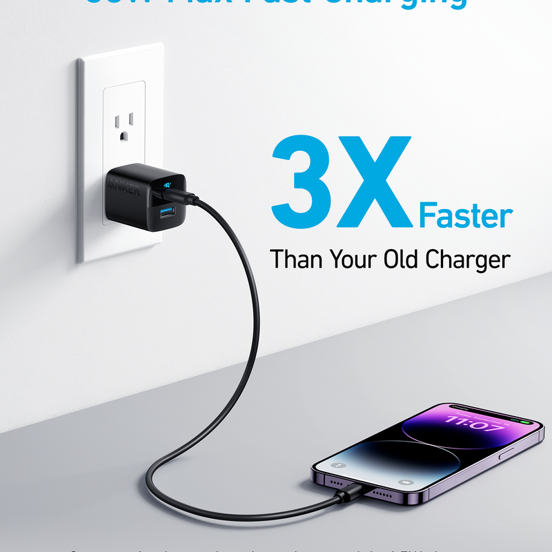 Anker 323 33W charging-only black USB-C wall charger showing compact design and port for fast device charging.
