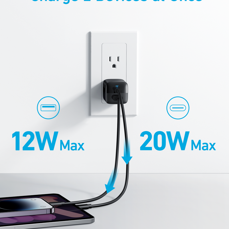Black Anker 323 Charger (33W) for fast charging devices, compact and lightweight design, charging only.