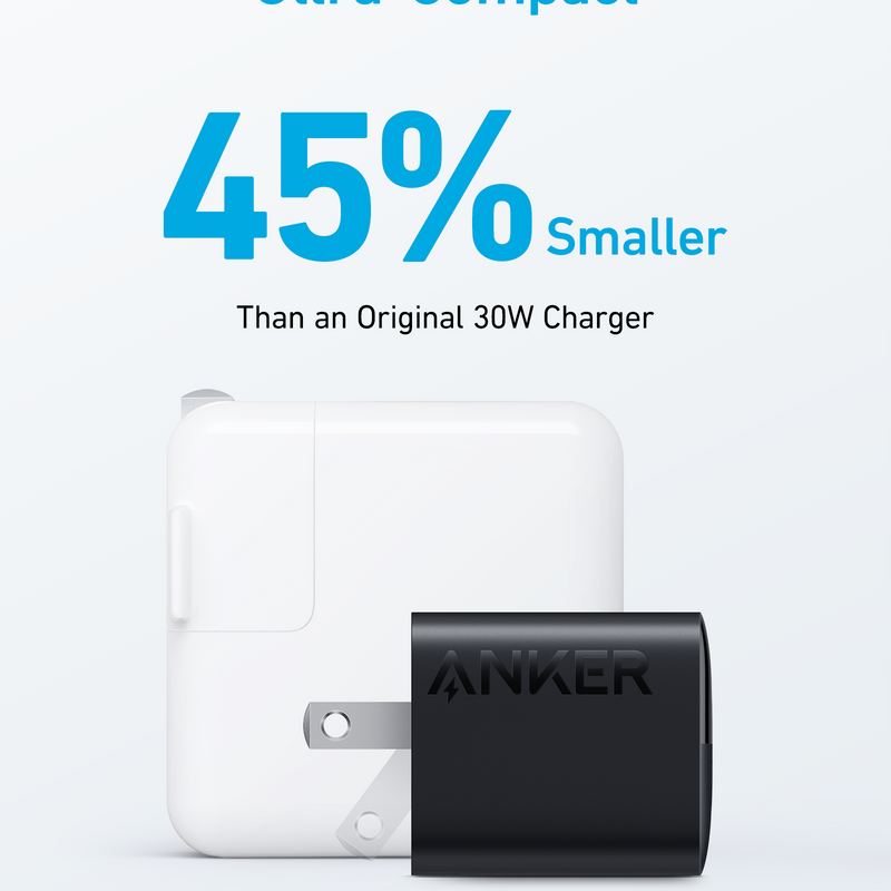 Anker 323 Charger 33W black charging device for fast charging smartphones and tablets.