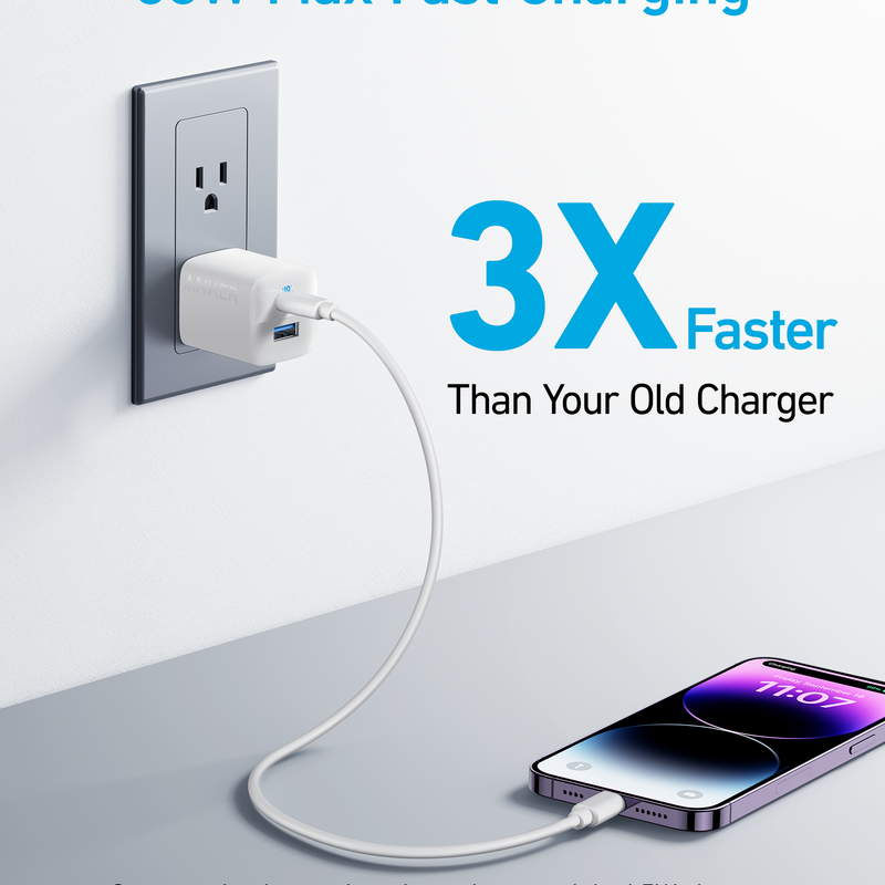 Black Anker 323 33W charging-only charger, compact power adapter for fast device charging.