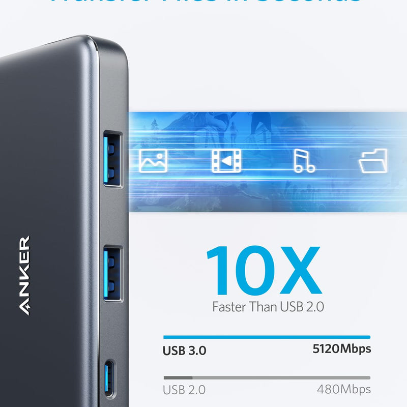 Anker 341 USB-C Hub 7-in-1 charging-only black with multiple ports for connecting devices to a USB-C laptop.