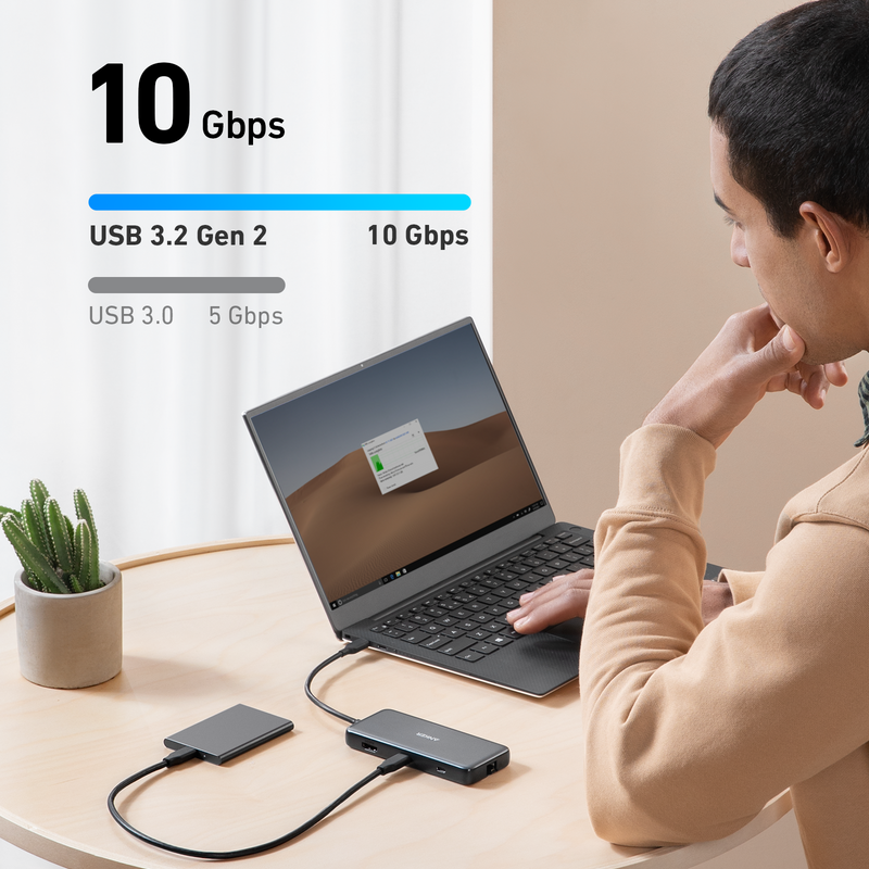 Black Anker 555 USB-C Hub 8-in-1 charging-only port with multiple connection options for laptops and devices