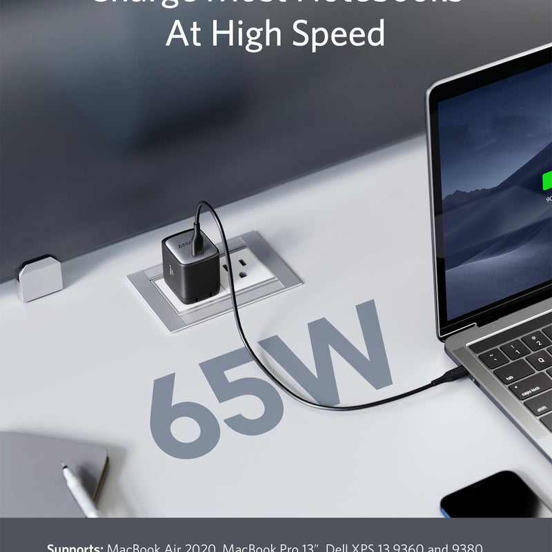Anker 715 Nano II 65W charging-only black USB-C wall charger with compact design and sleek black finish.