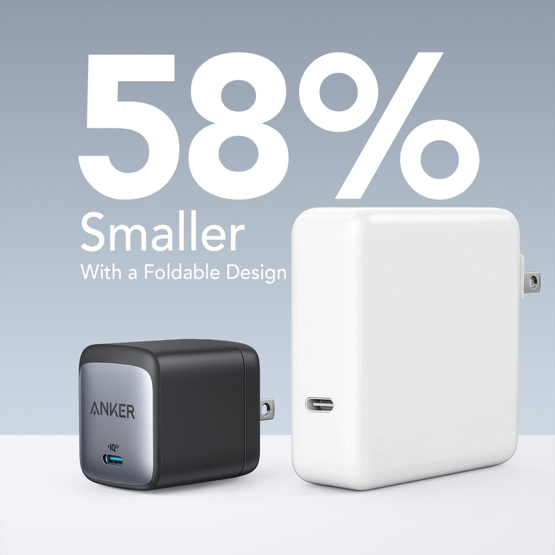 Anker 715 Nano II 65W charging-only compact black USB-C wall charger for fast device charging.