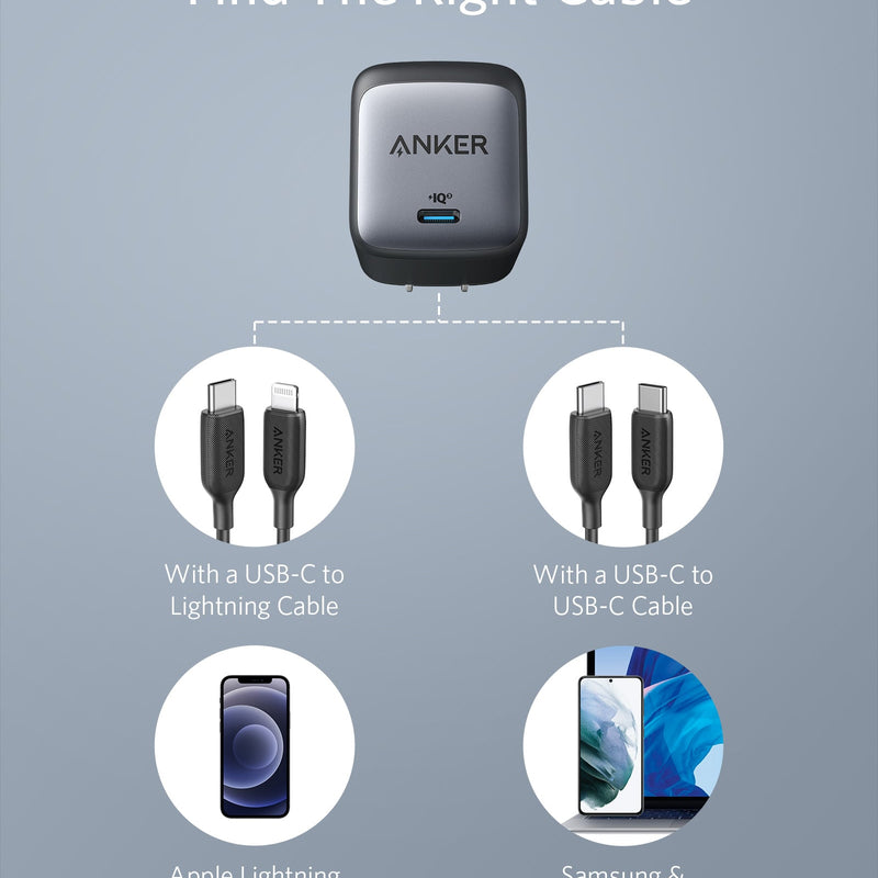 Anker 715 Nano II 65W charging-only black USB-C charger with compact design and advanced power delivery technology.