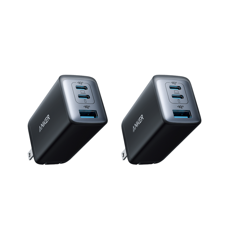 Two black Anker 735 Nano II 65W chargers for fast charging devices, shown side by side.