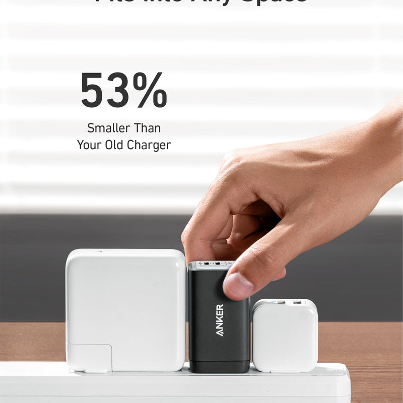 Two Anker 735 Nano II 65W charging-only USB-C wall chargers in black, designed for fast device charging.