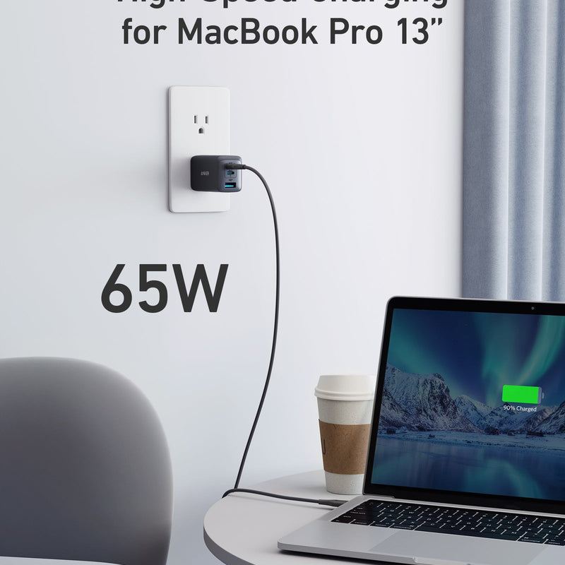 Anker 735 Nano II 65W charging-only black power adapter for fast device charging, compact and lightweight design.