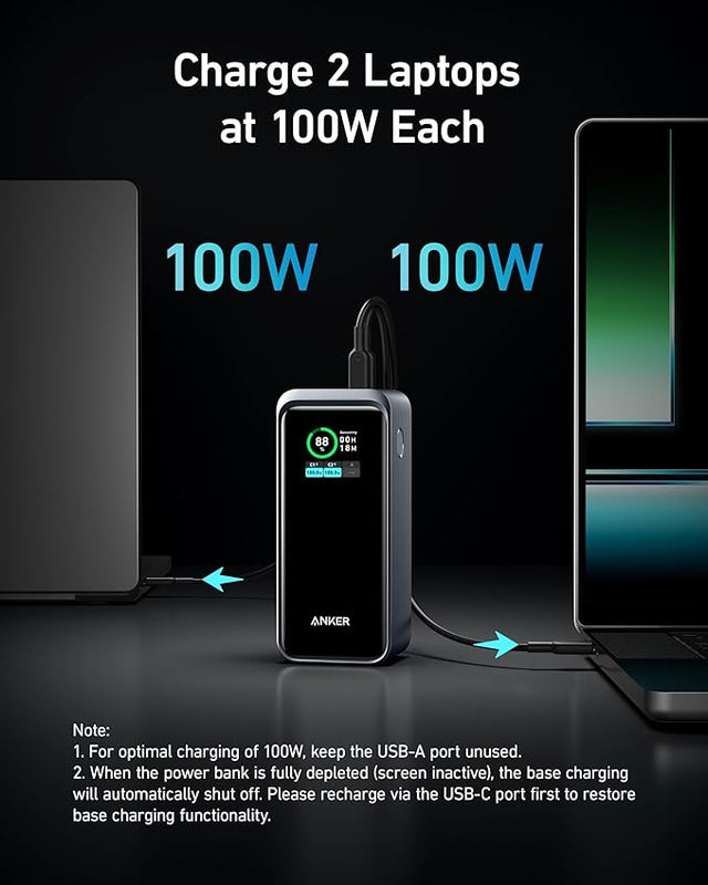 Anker Prime Power Bank 20K 200W in black, portable charging device with multiple ports for fast device power delivery.