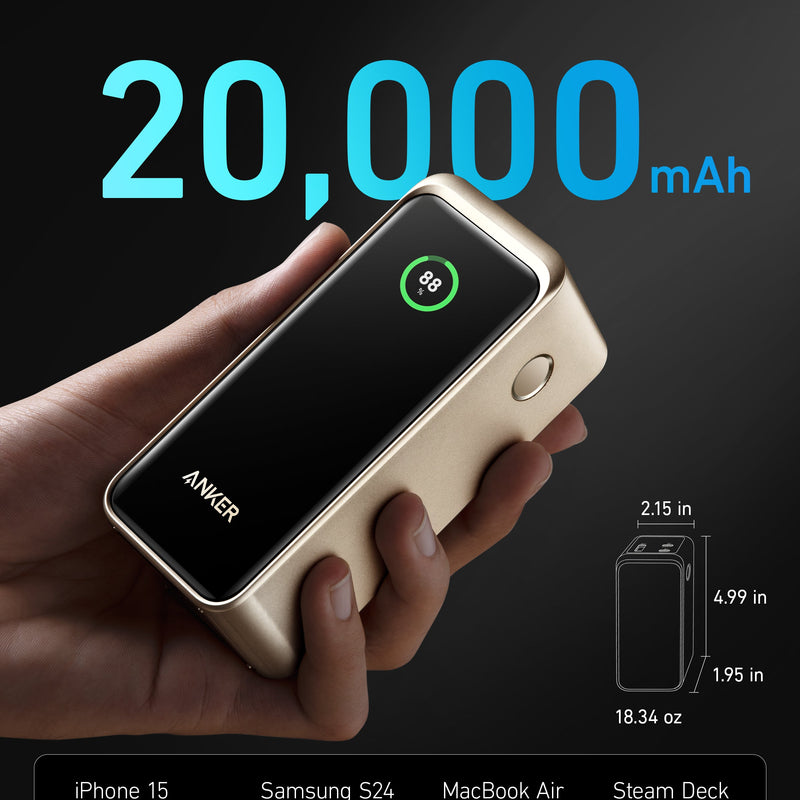Black Anker Prime Power Bank 20K 200W charging-only portable device with sleek design and multiple charging ports