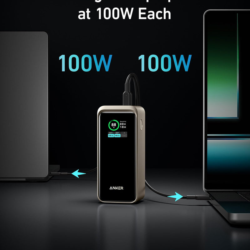 Black Anker Prime Power Bank 20K 200W charging-only portable battery with multiple ports and compact design.
