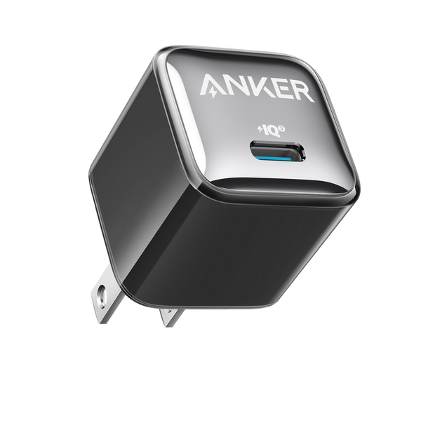 Black Anker Nano 20W charger for fast charging, compact and lightweight power adapter for smartphones and tablets.