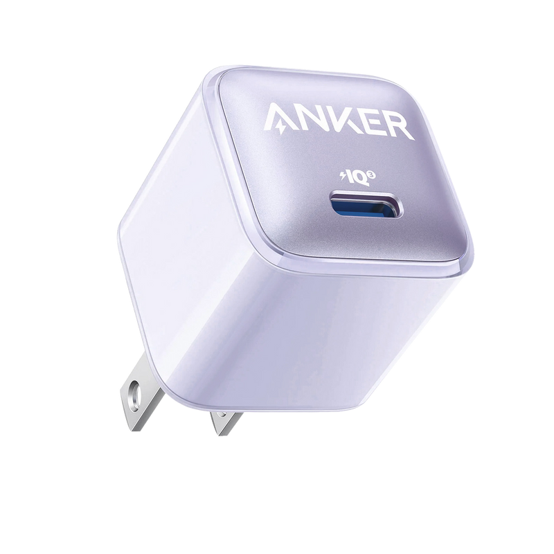 Anker Nano 20W charger in black, compact and portable USB-C charging device for fast smartphone and tablet power.