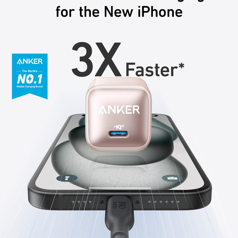 Anker Nano 20W charger in black, compact charging device with USB-C port for fast power delivery.