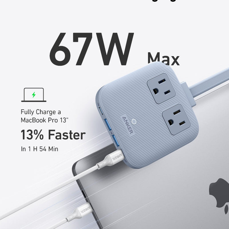 Anker Nano 6-in-1 charging station in black with multiple ports for fast 67W charging, designed for versatile device charging.