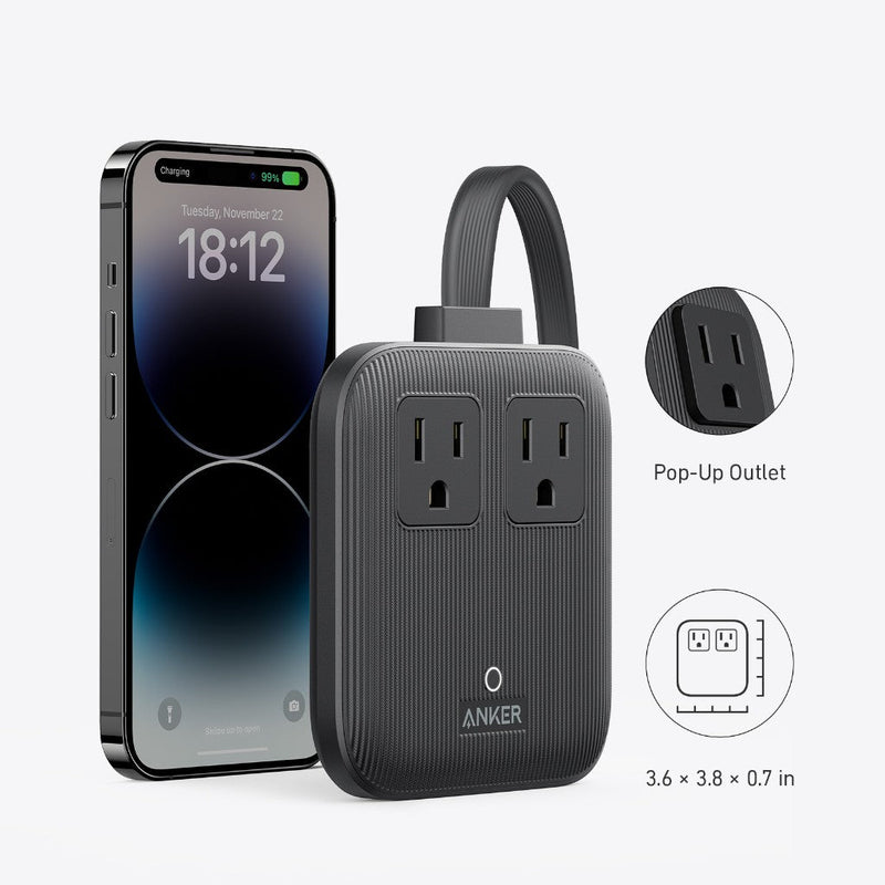 Anker Nano 6-in-1 67W charging station in black, designed for versatile device charging with multiple ports and a sleek stone finish.