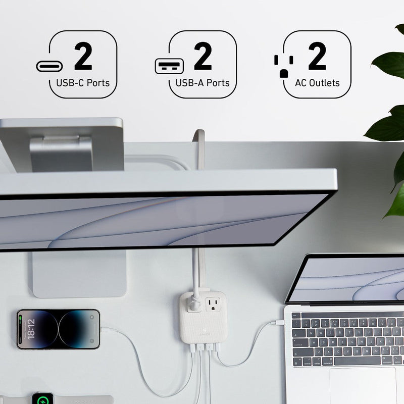 Anker Nano 6-in-1 charging station in black with multiple ports for fast device charging and cable management.