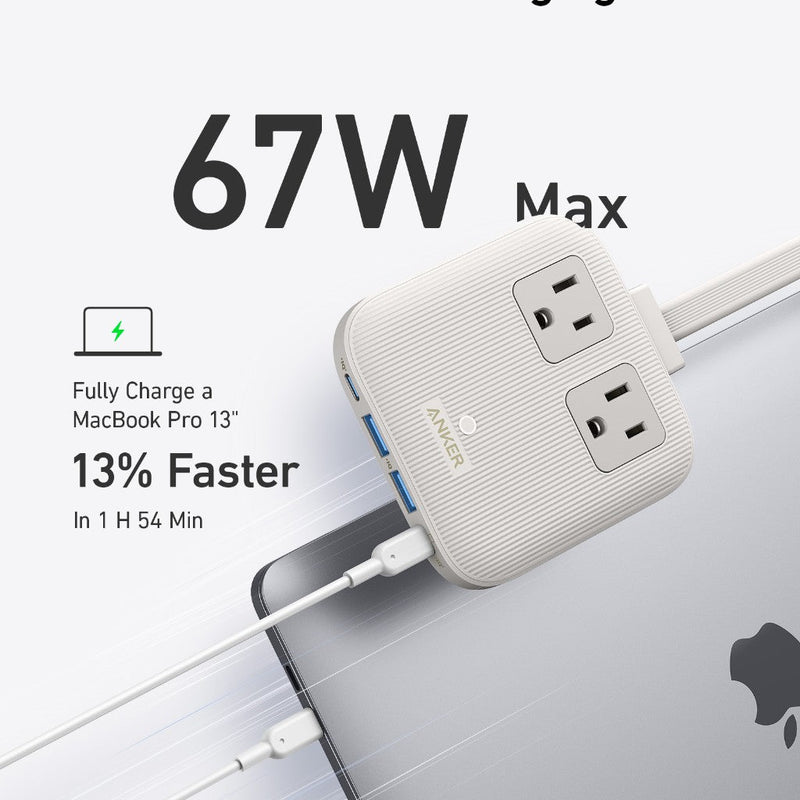 Black Anker Nano 6-in-1 67W charging station with multiple ports for fast device charging.
