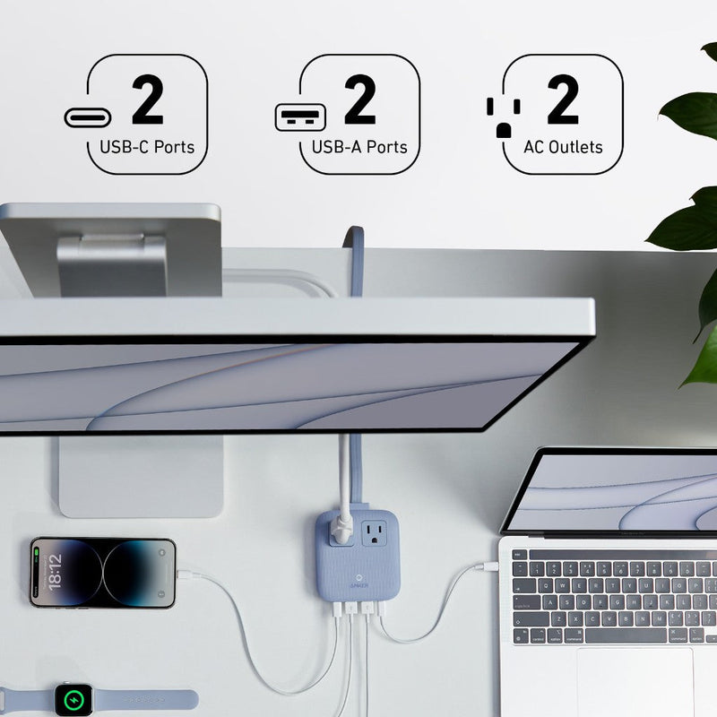 Anker Nano 6-in-1 charging station in black, showing multiple charging ports and compact design for efficient device charging.