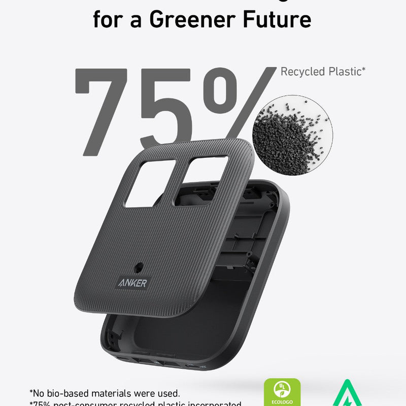 Anker Nano 6-in-1 charging station in black with multiple ports, designed for fast 67W power delivery for various devices