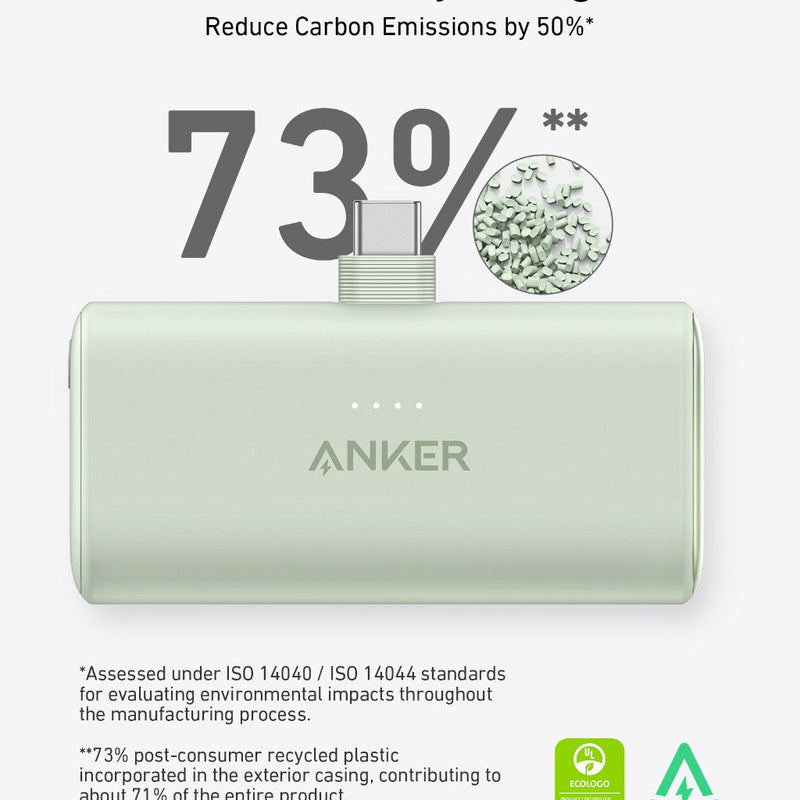 Anker Nano Power Bank in black with built-in USB-C connector, compact portable charger for quick device charging.