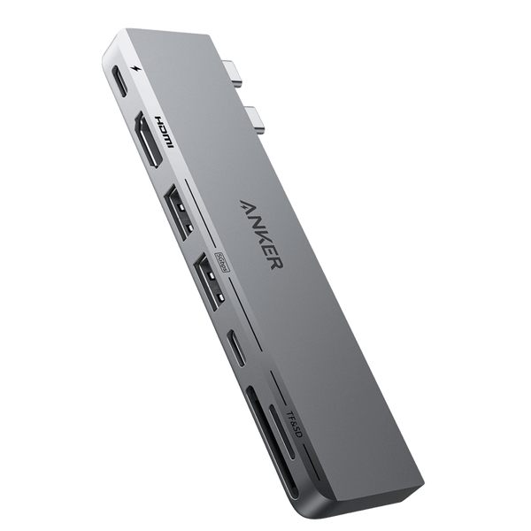 Anker 547 USB-C Hub for MacBook, charging only, featuring multiple ports in a sleek black design.