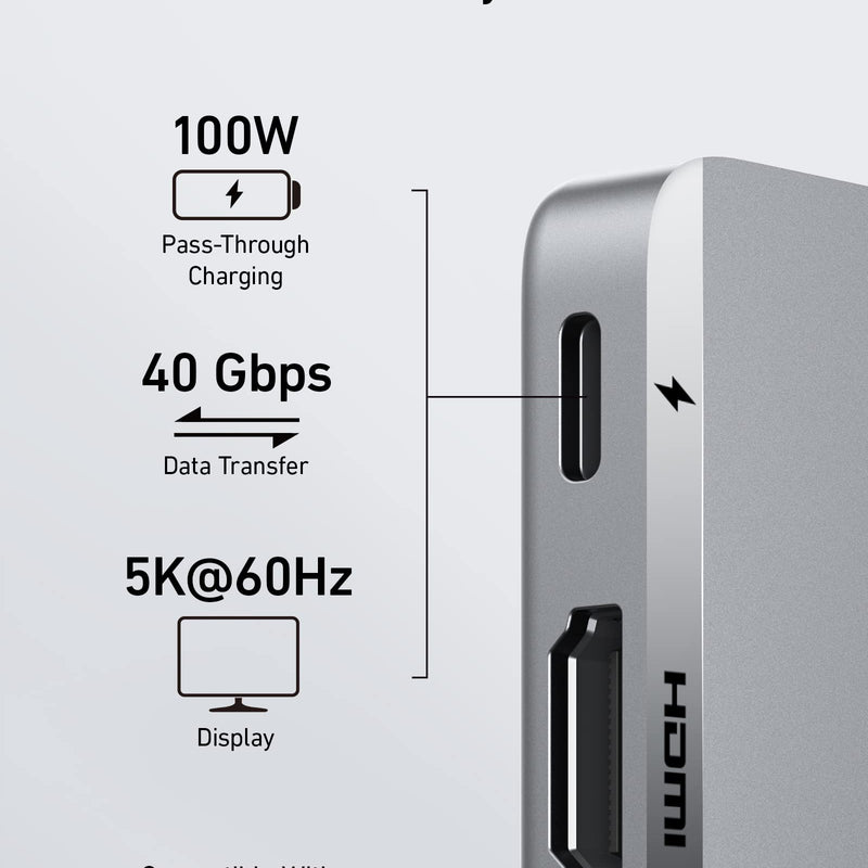 Anker 547 USB-C Hub for MacBook, charging-only 7-in-2 hub with multiple ports on a sleek black device.