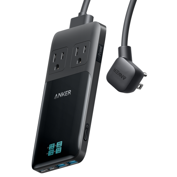Anker Prime 6-in-1 140W charging station with multiple charging ports and sleek black design for electronic device charging