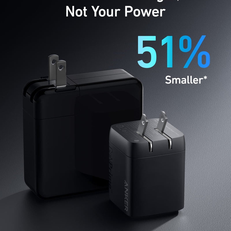Anker Prime 67W GaN wall charger with three USB-C ports for fast, versatile charging of devices.