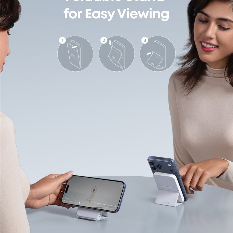 Anker 622 MagGo Magnetic Battery for charging, shown in Dolomite White with magnetic attachment and compact design.