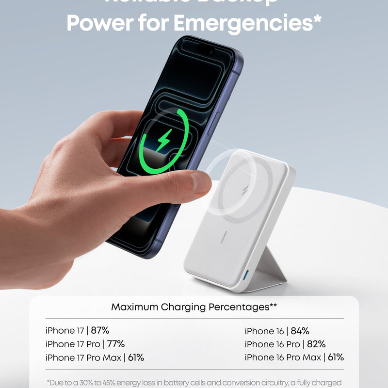 Anker 622 Magnetic Battery MagGo in Dolomite White for wireless charging, compact portable power bank, minimalist design.