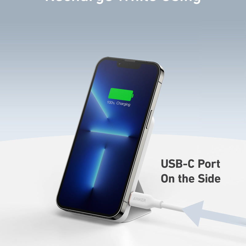 Anker 622 Magnetic Battery MagGo in Dolomite White, portable charging device with magnetic attachment for smartphones.