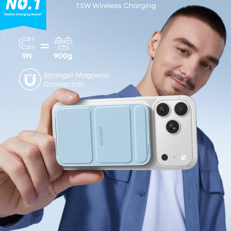 Anker 622 Magnetic Battery MagGo in dolomite white, compact portable charging device with magnetic attachment for smartphones.
