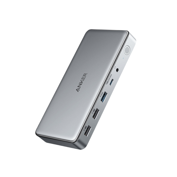 Anker 563 USB-C Docking Station in grey, designed for charging with multiple ports, ideal for connecting devices.