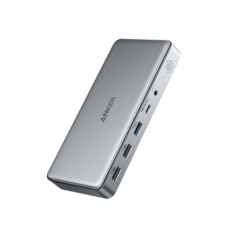 Anker 563 USB-C Docking Station in grey, designed for charging with multiple ports, ideal for connecting devices.