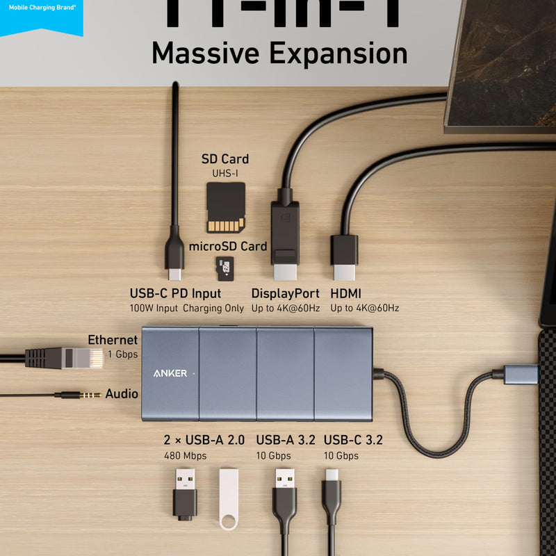 Anker 565 USB-C Hub charging-only grey with multiple ports for connecting devices and expanding laptop connectivity.