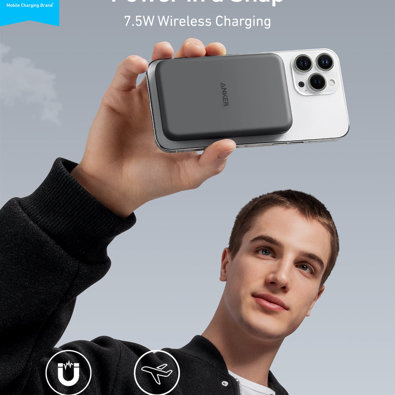 Anker 621 Magnetic Battery (MagGo) in interstellar gray, compact portable charging device with magnetic design.