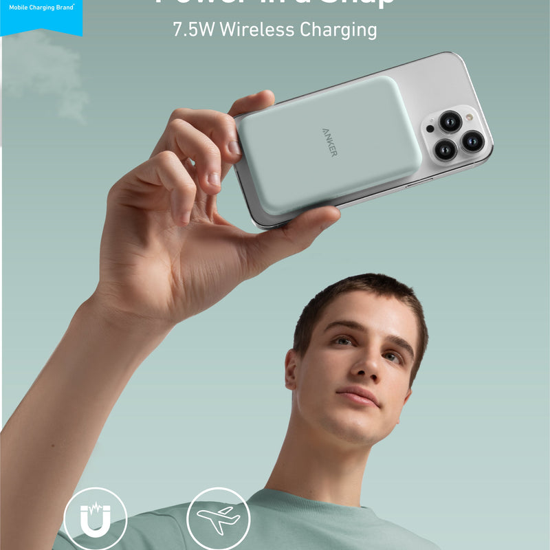 Anker 621 Magnetic Battery MagGo in interstellar gray, compact charging device with magnetic attachment for smartphones.